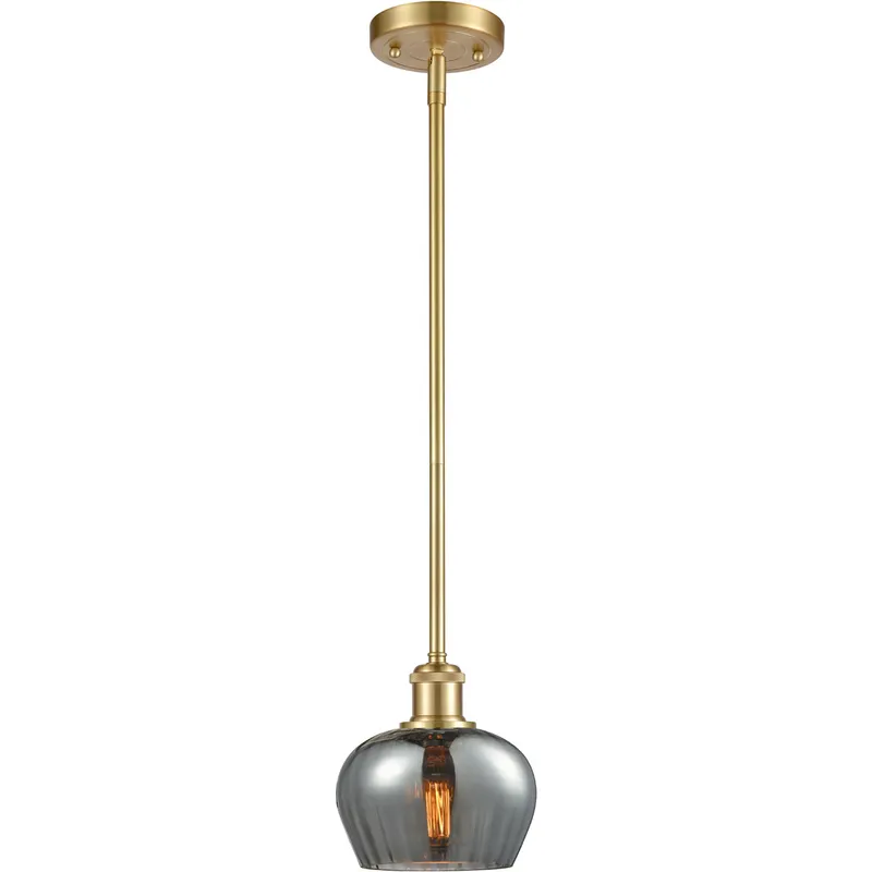 Ballston Fenton LED 7 inch Satin Gold Pendant Ceiling Light in Plated Smoke Glass, Ballston