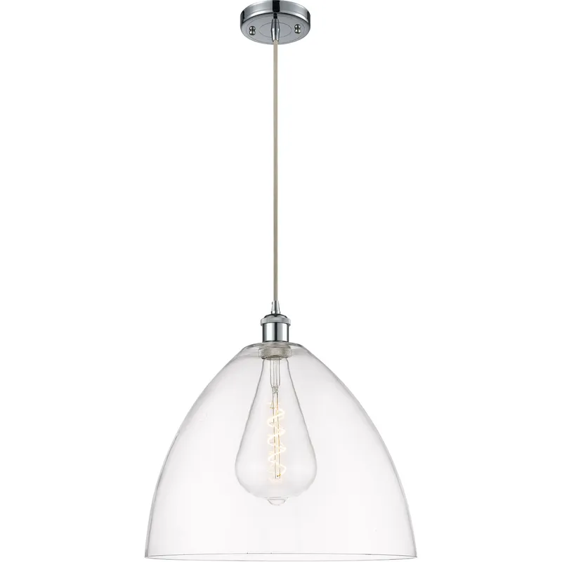 Ballston Dome LED 16 inch Polished Chrome Pendant Ceiling Light in Clear Glass, Black Textured