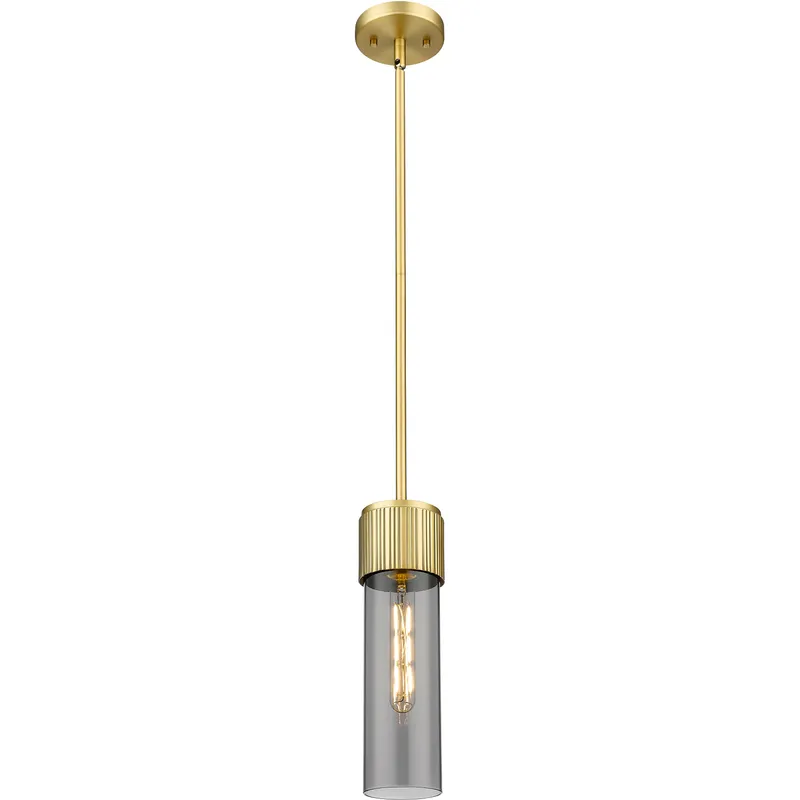 Bolivar 1 Light 4 inch Brushed Brass Pendant Ceiling Light in Light Smoke Glass
