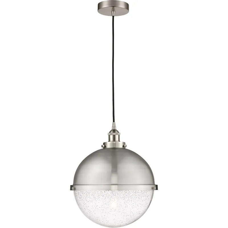 Edison Hampden 1 Light 12.88 inch Brushed Satin Nickel Pendant Ceiling Light in Seedy Glass