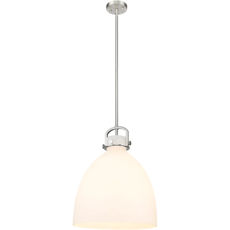 Newton Bell 1 Light 16 inch Satin Nickel Pendant Ceiling Light in Matte White Glass