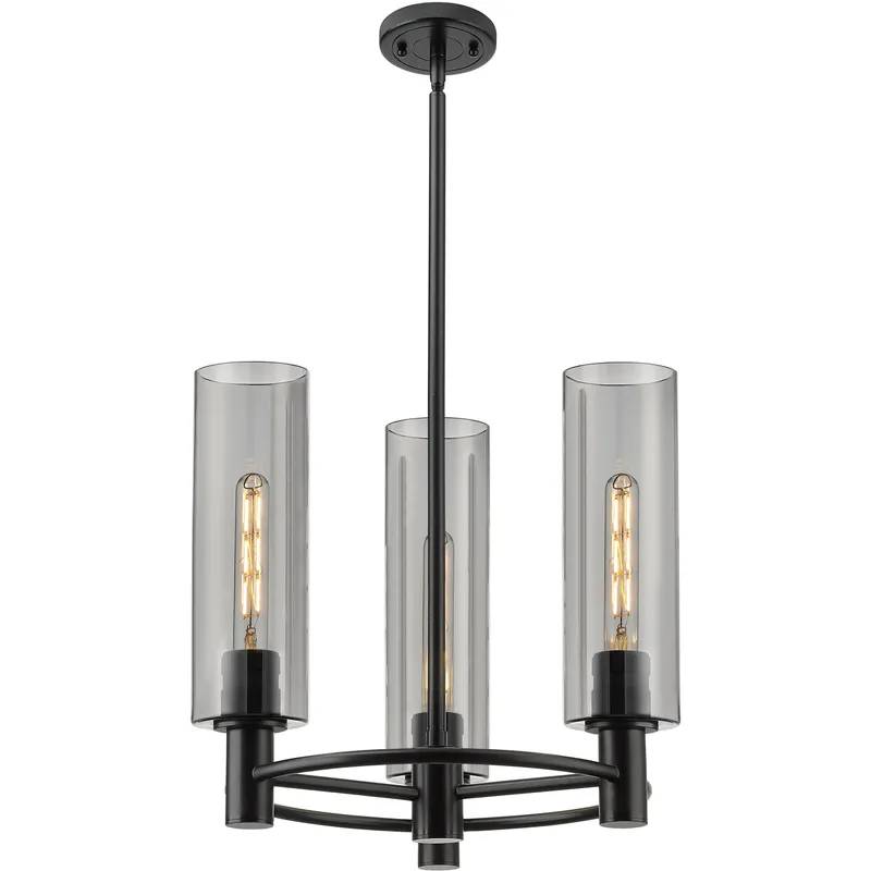 Crown Point 3 Light 18 inch Matte Black Pendant Ceiling Light in Light Smoke Glass