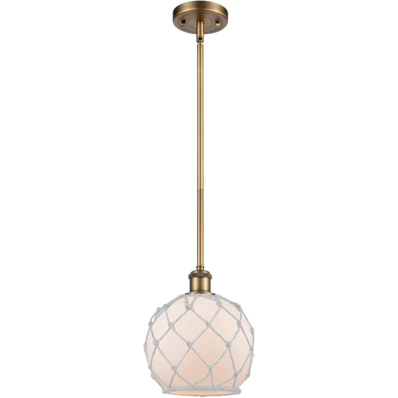 Ballston Farmhouse Rope LED 8 inch Brushed Brass Pendant Ceiling Light in White Glass with White Rope, Ballston
