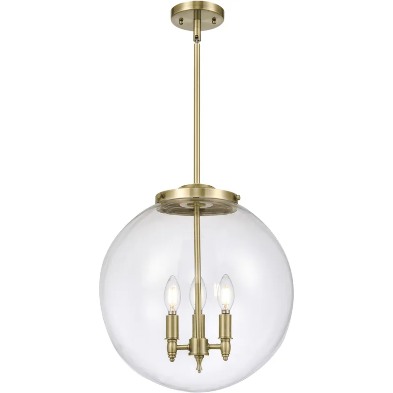 Franklin Restoration Beacon 3 Light 16 inch Antique Brass Statement Pendant Ceiling Light in Incandescent, Clear