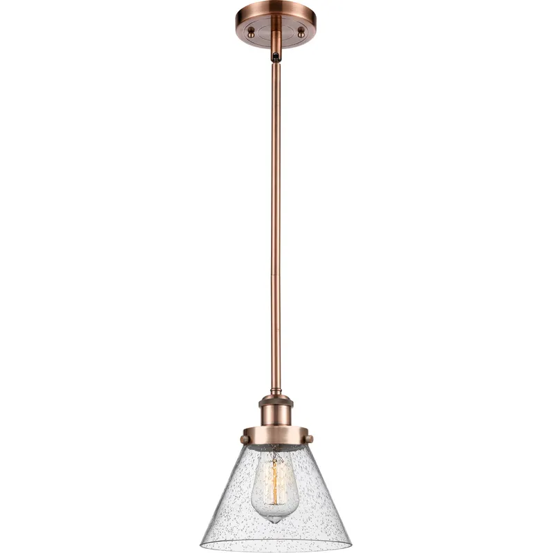 Ballston Large Cone LED 8 inch Antique Copper Pendant Ceiling Light in Seedy Glass
