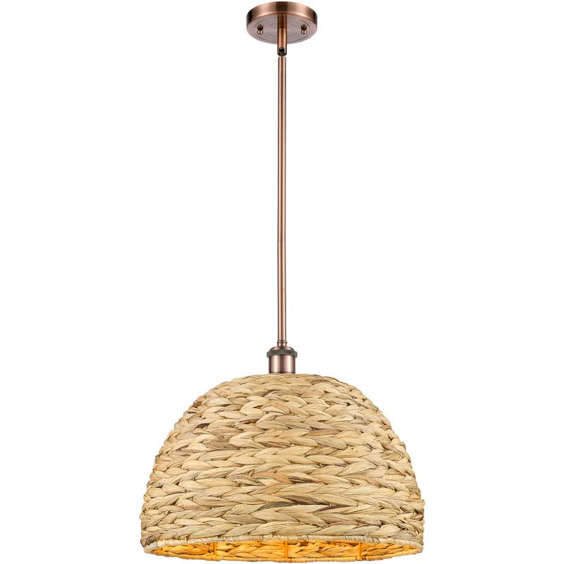 Woven Rattan 1 Light 15.75 inch Antique Copper Pendant Ceiling Light