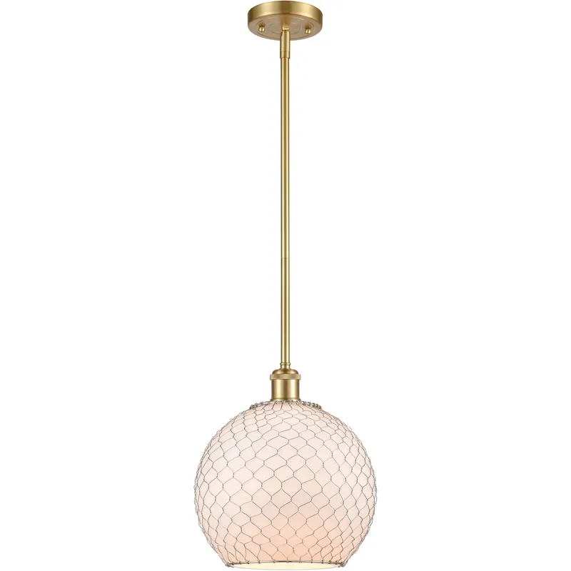 Ballston Large Farmhouse Chicken Wire LED 10 inch Satin Gold Pendant Ceiling Light, Ballston