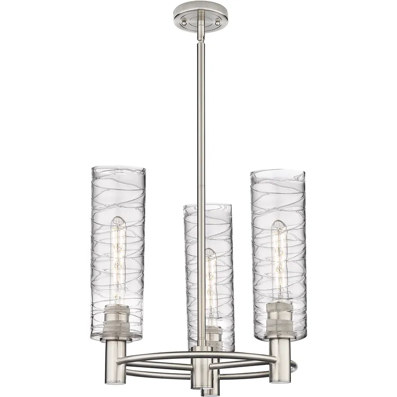 Crown Point 3 Light 18 inch Satin Nickel Pendant Ceiling Light in Deco Swirl Glass