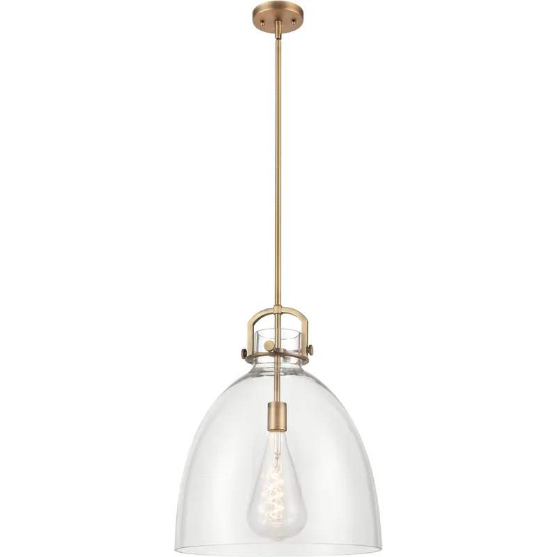 Newton Bell 1 Light 16 inch Brushed Brass Pendant Ceiling Light in Clear Glass