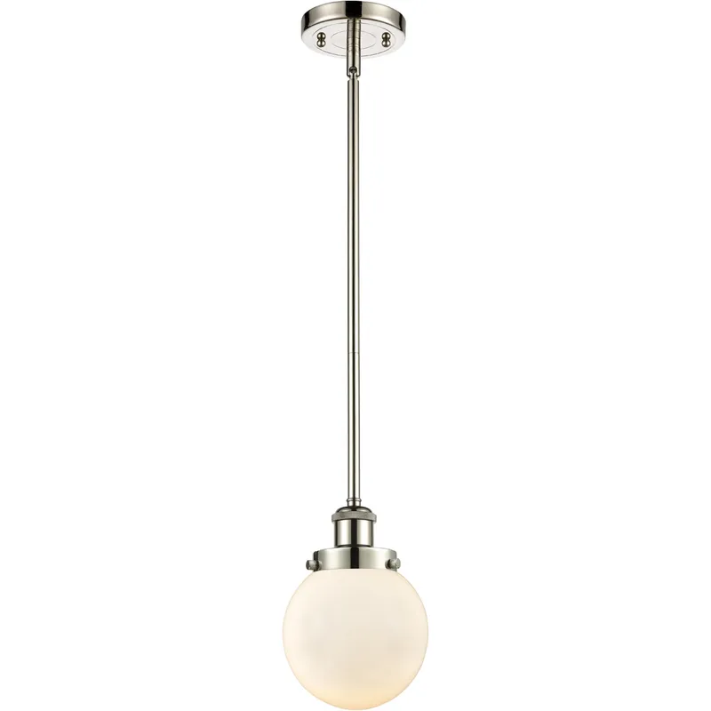 Ballston Beacon LED 6 inch Polished Nickel Pendant Ceiling Light in Matte White Glass