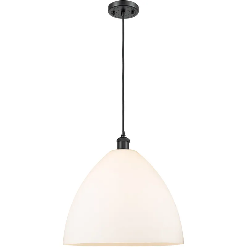 Ballston Dome LED 16 inch Matte Black Pendant Ceiling Light in Matte White Glass, Black Textured