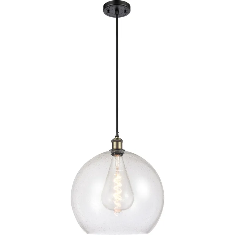 Ballston Athens LED 13.75 inch Black Antique Brass Pendant Ceiling Light in Seedy Glass, Black Textured