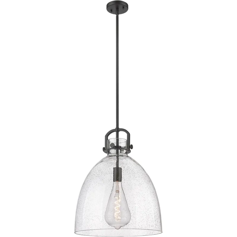 Newton Bell 1 Light 16 inch Matte Black Pendant Ceiling Light in Seedy Glass