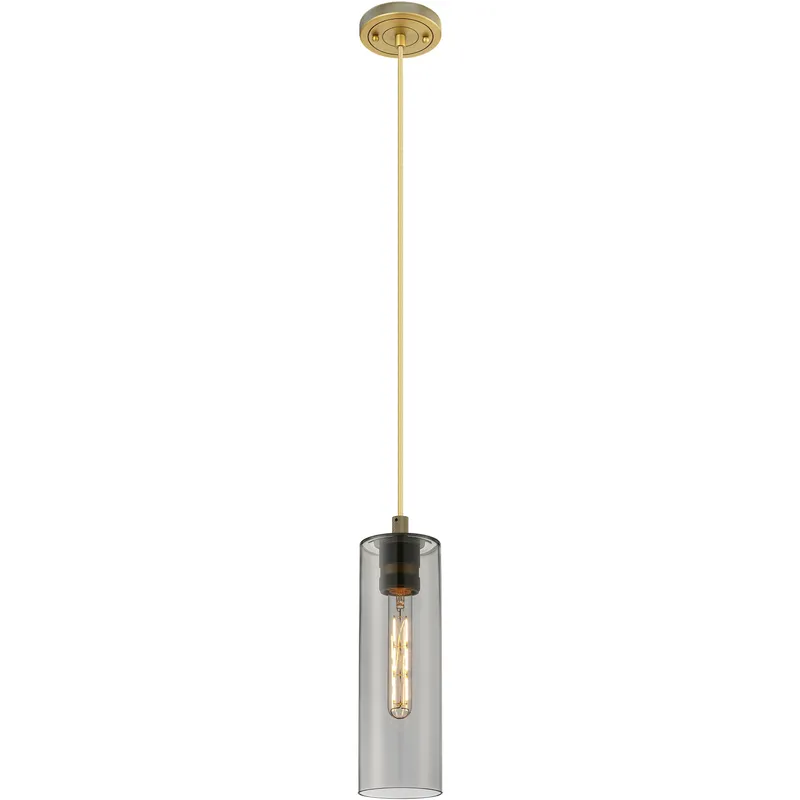 Downtown Urban Crown Point 1 Light 3.88 inch Brushed Brass Pendant Ceiling Light in Light Smoke Glass