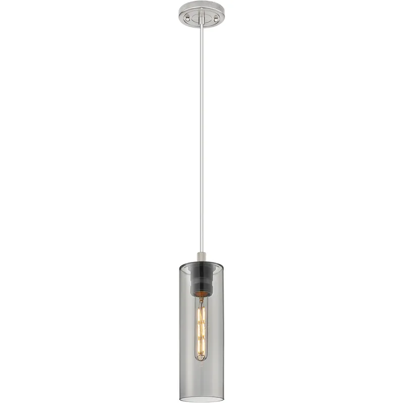 Downtown Urban Crown Point 1 Light 3.88 inch Satin Nickel Pendant Ceiling Light in Light Smoke Glass