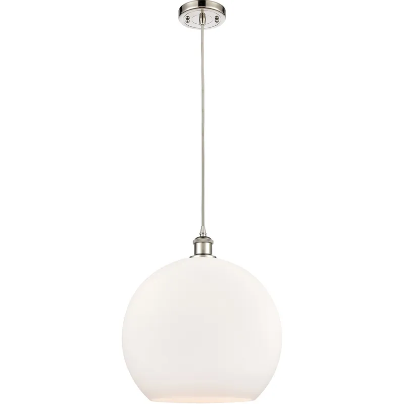 Ballston Athens LED 13.75 inch Polished Nickel Pendant Ceiling Light in Matte White Glass, Silver
