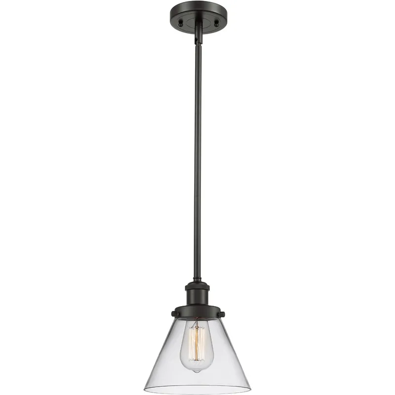 Ballston Large Cone LED 8 inch Oil Rubbed Bronze Pendant Ceiling Light in Clear Glass, Ballston