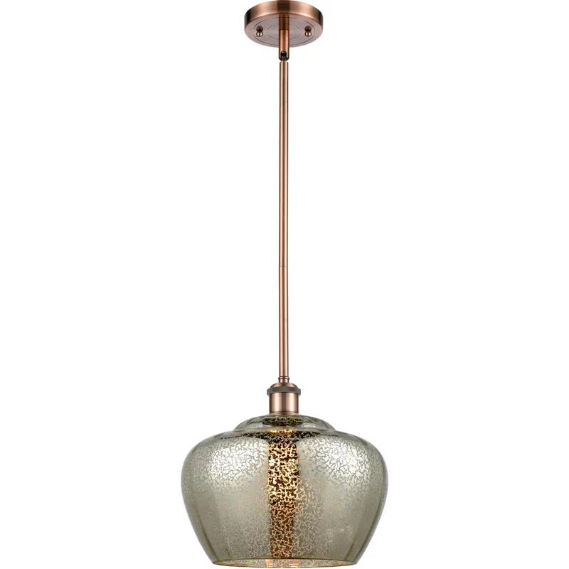 Ballston Large Fenton 1 Light 11 inch Antique Copper Pendant Ceiling Light in Mercury Glass, Ballston