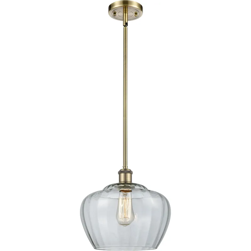 Ballston Large Fenton 1 Light 11 inch Antique Brass Pendant Ceiling Light in Incandescent, Clear Glass, Ballston