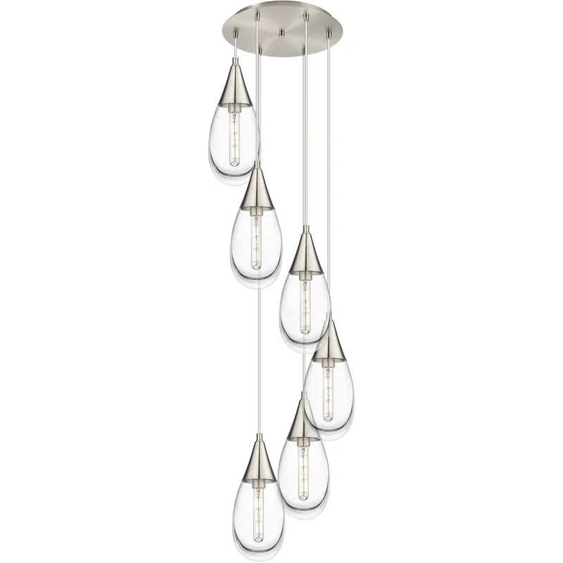 Malone 6 Light 16.63 inch Brushed Satin Nickel Multi Pendant Ceiling Light in Clear Glass