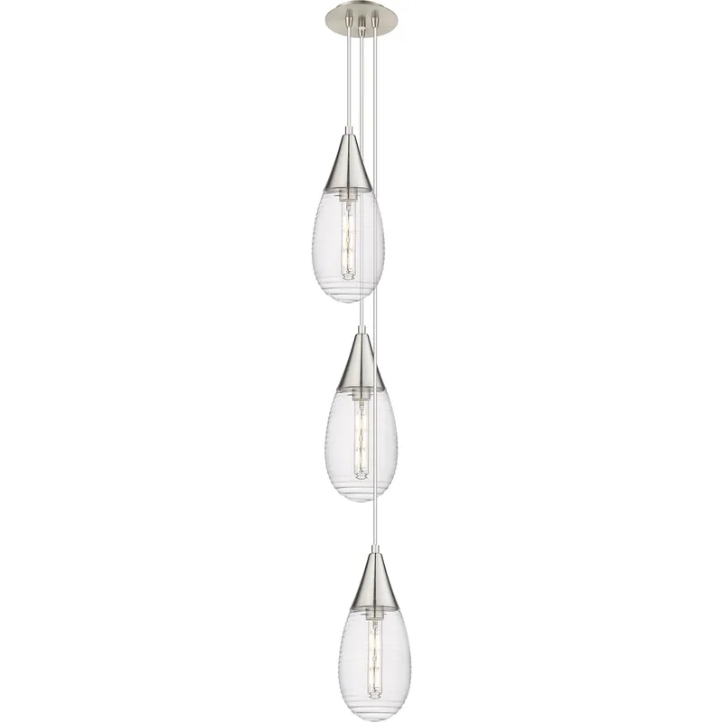 Malone 3 Light 8 inch Brushed Satin Nickel Multi Pendant Ceiling Light in Striped Clear Glass