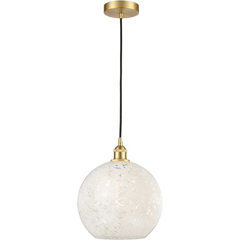 Edison White Mouchette 1 Light 12 inch Satin Gold Cord Hung Pendant Ceiling Light