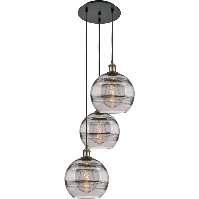 Ballston Rochester 3 Light 16.5 inch Black Antique Brass Cord Hung Multi Pendant Ceiling Light