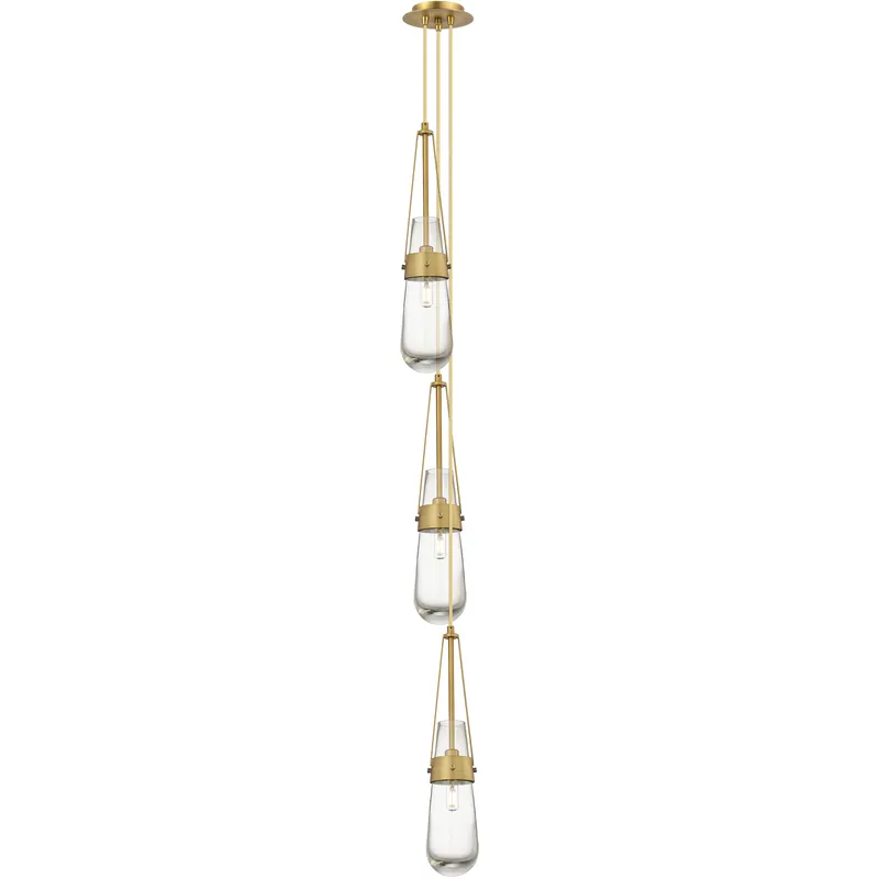 Milan 3 Light 6.38 inch Brushed Brass Multi Pendant Ceiling Light in Clear Glass