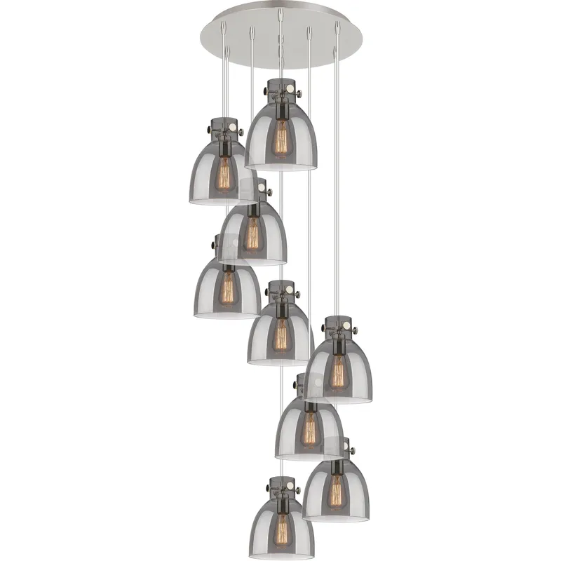 Newton Bell 9 Light 22.13 inch Polished Nickel Multi Pendant Ceiling Light in Light Smoke Glass