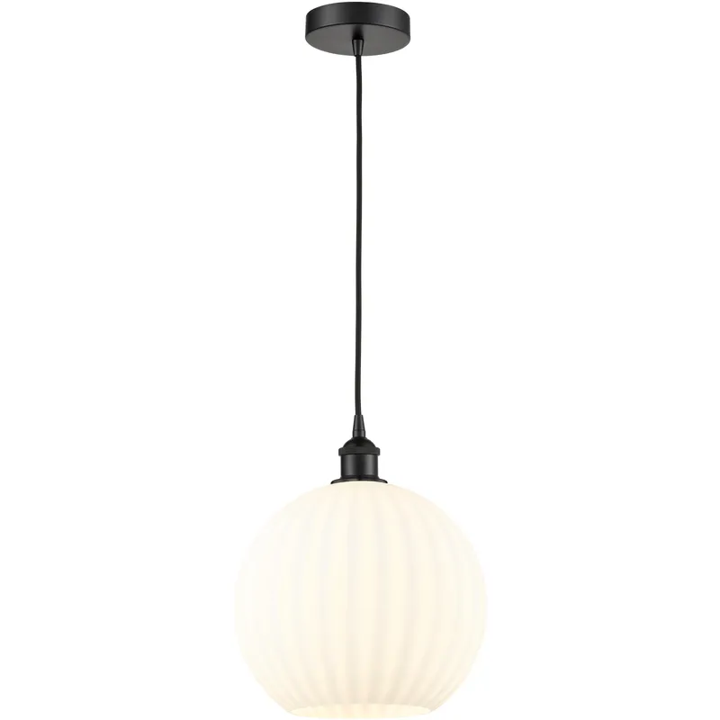 Edison White Venetian 1 Light 12 inch Matte Black Cord Hung Pendant Ceiling Light