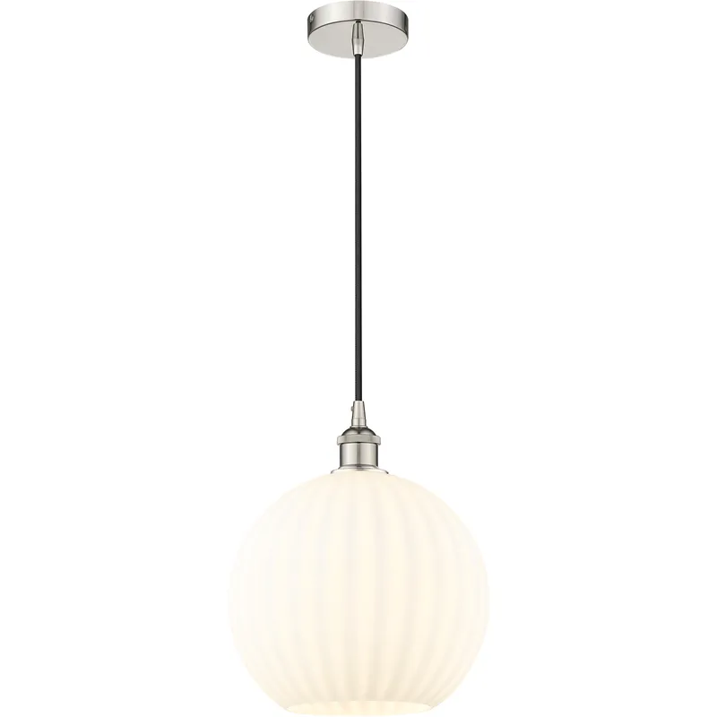 Edison White Venetian 1 Light 12 inch Polished Nickel Cord Hung Pendant Ceiling Light