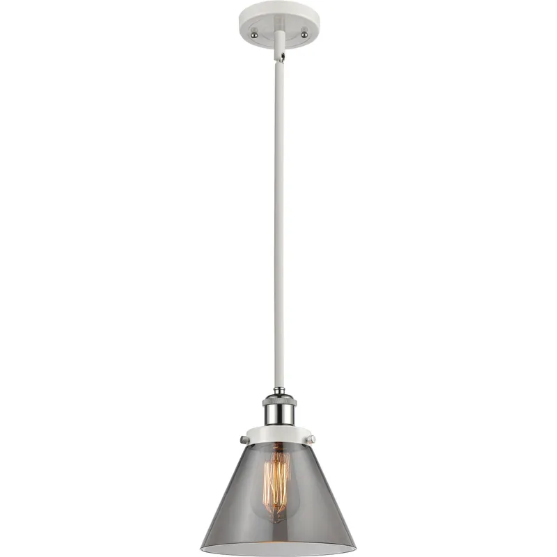 Ballston Large Cone LED 8 inch White and Polished Chrome Pendant Ceiling Light in Plated Smoke Glass