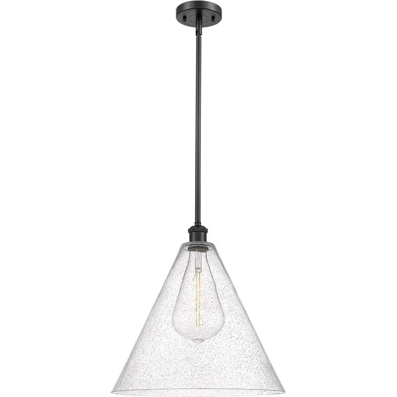 Ballston Cone LED 16 inch Matte Black Pendant Ceiling Light in Seedy Glass