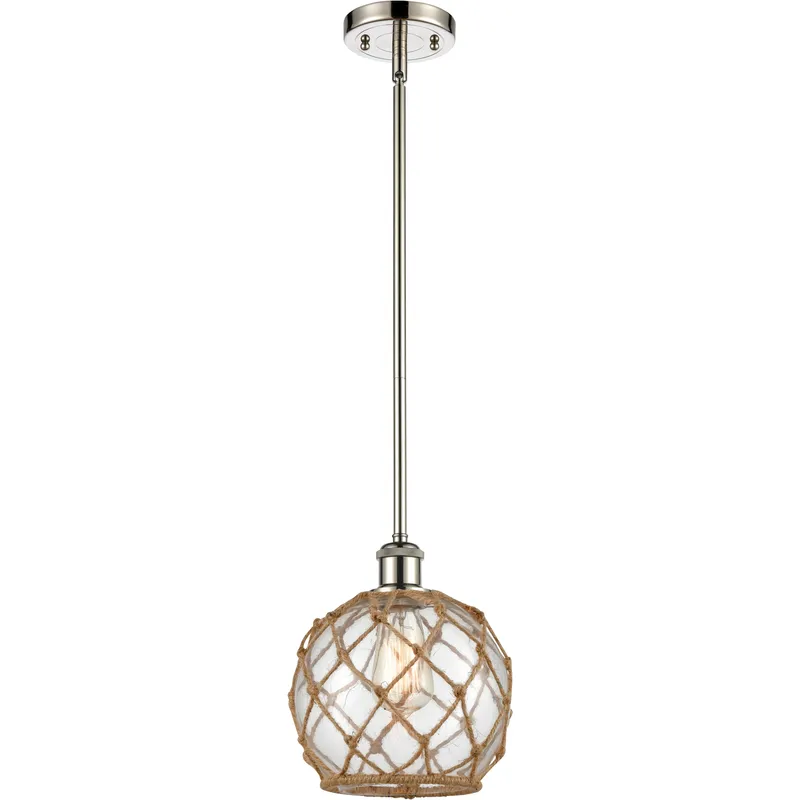 Ballston Farmhouse Rope LED 8 inch Polished Nickel Pendant Ceiling Light in Clear Glass with Brown Rope, Ballston