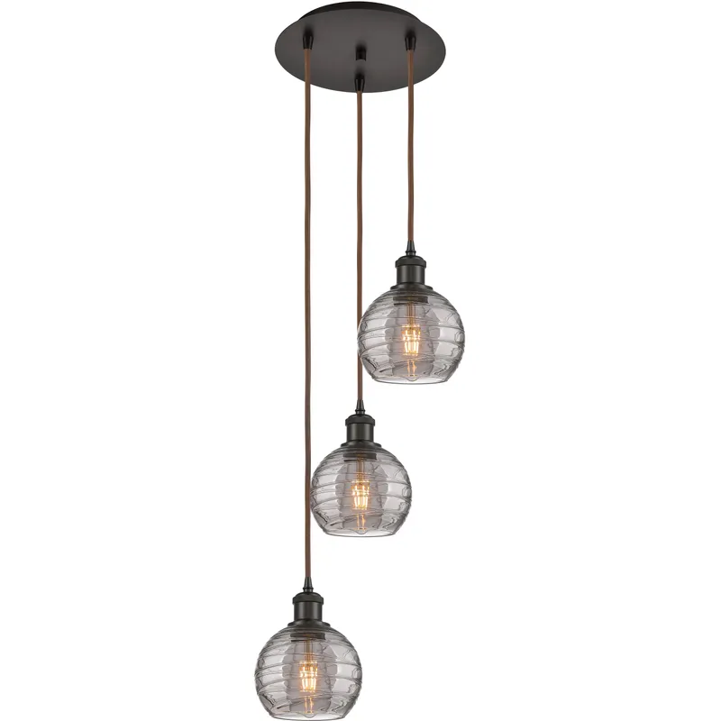 Ballston Athens Deco Swirl 3 Light 12.38 inch Oil Rubbed Bronze Cord Hung Multi Pendant Ceiling Light