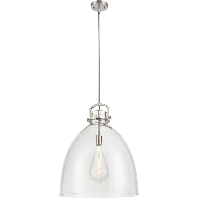 Newton Bell 1 Light 18 inch Satin Nickel Pendant Ceiling Light in Clear Glass