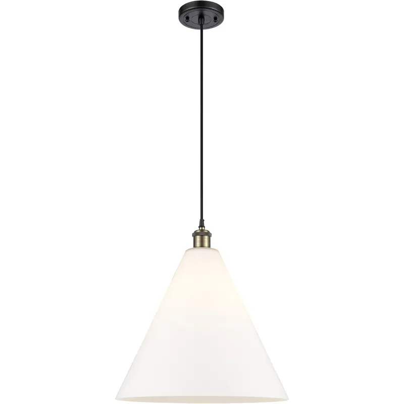 Ballston Cone 1 Light 16 inch Black Antique Brass Pendant Ceiling Light in Matte White Glass, Black Textured