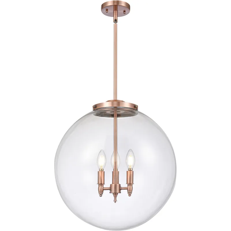 Franklin Restoration Beacon 3 Light 18 inch Antique Copper Statement Pendant Ceiling Light in Incandescent, Clear