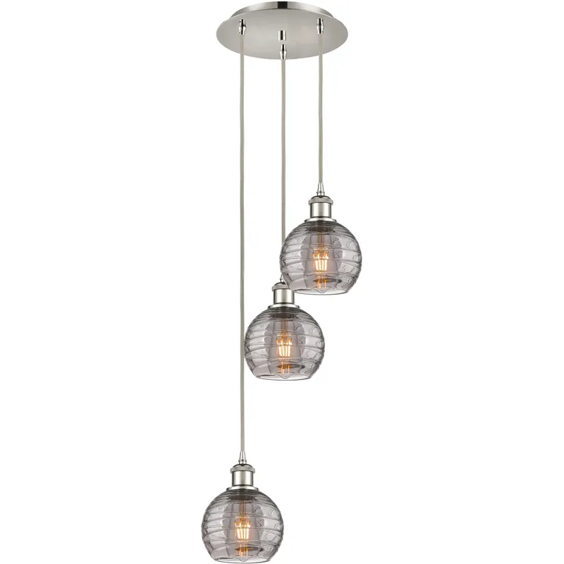 Ballston Athens Deco Swirl 3 Light 12.38 inch Polished Nickel Cord Hung Multi Pendant Ceiling Light