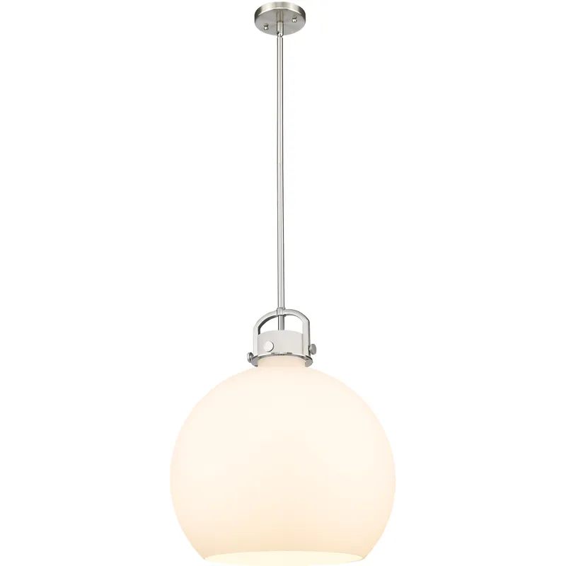 Newton Sphere 1 Light 18 inch Satin Nickel Pendant Ceiling Light in Matte White Glass