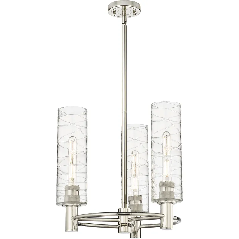 Crown Point 3 Light 18 inch Polished Nickel Pendant Ceiling Light in Deco Swirl Glass