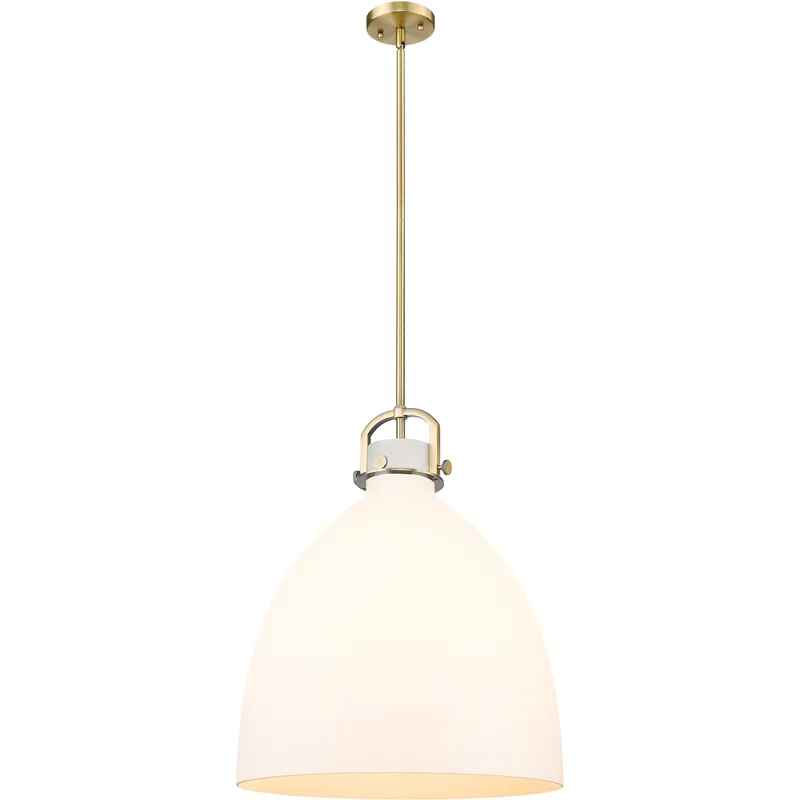Newton Bell 1 Light 18 inch Brushed Brass Pendant Ceiling Light in Matte White Glass