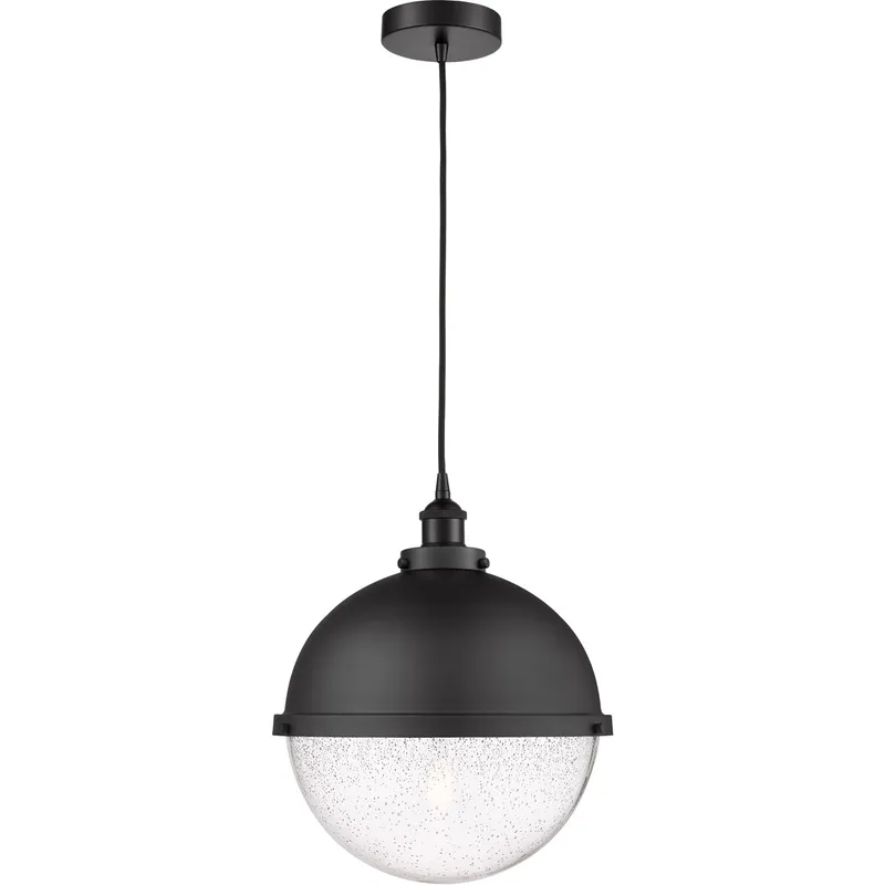 Edison Hampden 1 Light 12.88 inch Matte Black Pendant Ceiling Light in Seedy Glass
