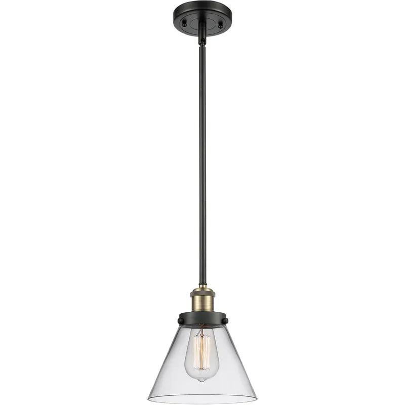 Ballston Large Cone LED 8 inch Black Antique Brass Pendant Ceiling Light in Clear Glass