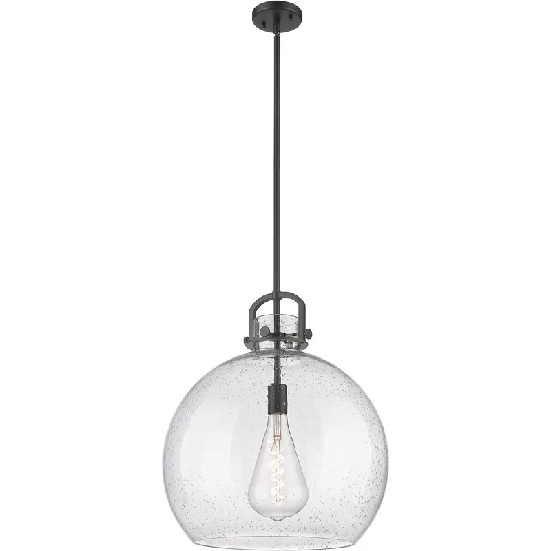 Newton Sphere 1 Light 18 inch Matte Black Pendant Ceiling Light in Seedy Glass