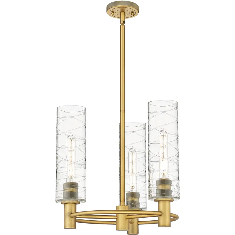 Crown Point 3 Light 18 inch Brushed Brass Pendant Ceiling Light in Deco Swirl Glass