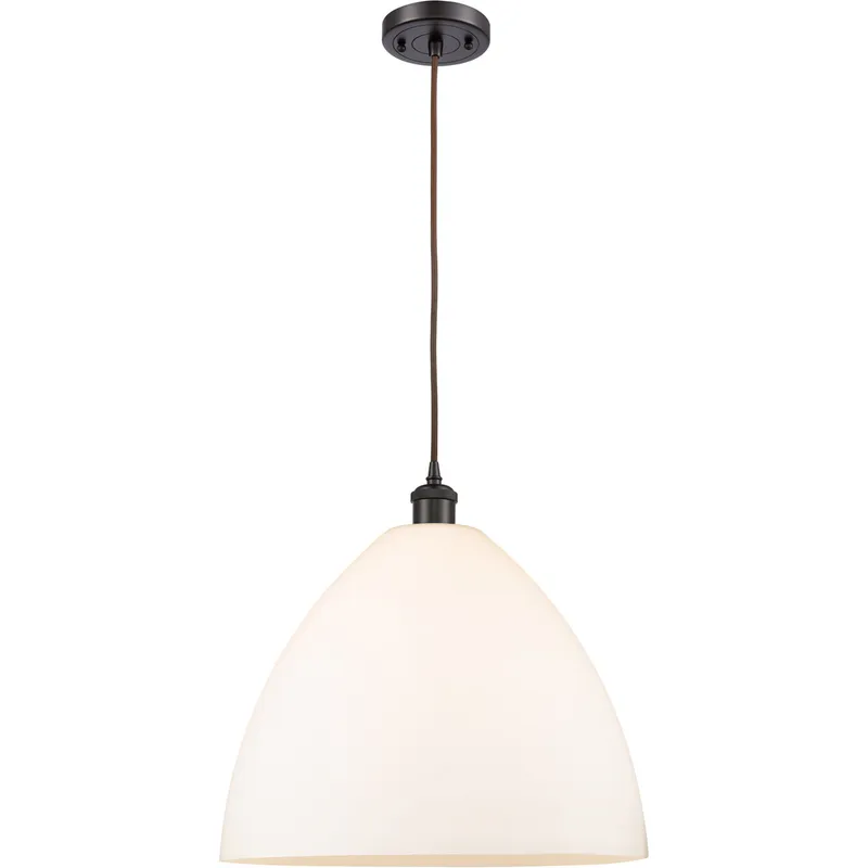 Ballston Dome LED 16 inch Oil Rubbed Bronze Pendant Ceiling Light in Matte White Glass, Black Textured