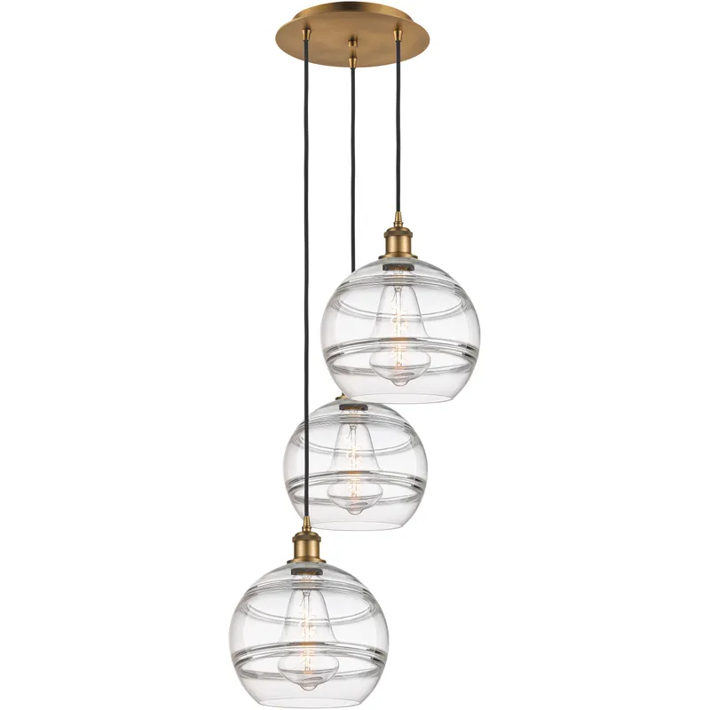 Ballston Rochester 3 Light 16.5 inch Brushed Brass Cord Hung Multi Pendant Ceiling Light