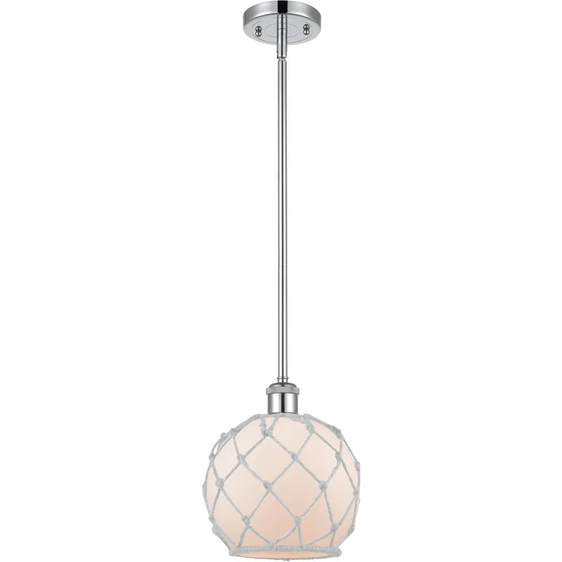 Ballston Farmhouse Rope LED 8 inch Polished Chrome Pendant Ceiling Light in White Glass with White Rope, Ballston