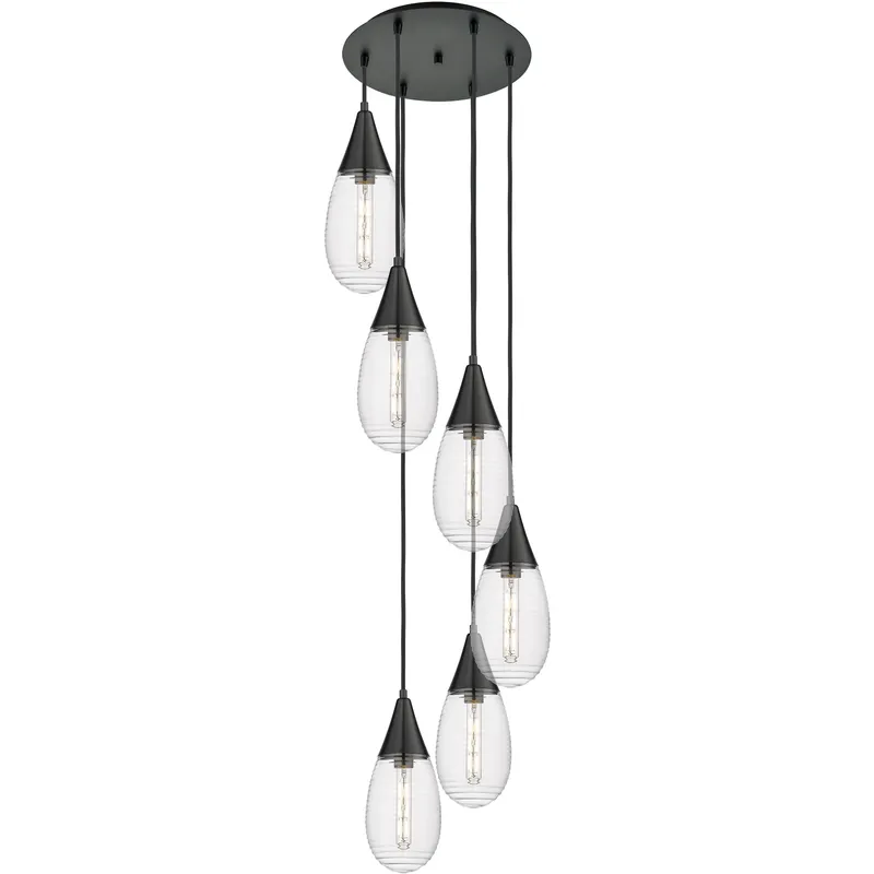 Malone 6 Light 16.63 inch Matte Black Multi Pendant Ceiling Light in Striped Clear Glass